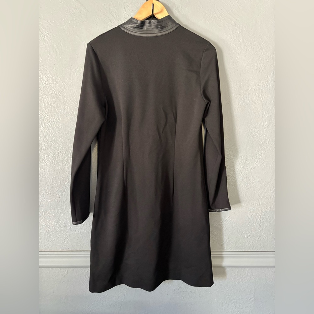 Sail to Sable Black Scuba Dress Faux Leather Trim Gold Zip Accent Size 8 - Picture 5 of 9